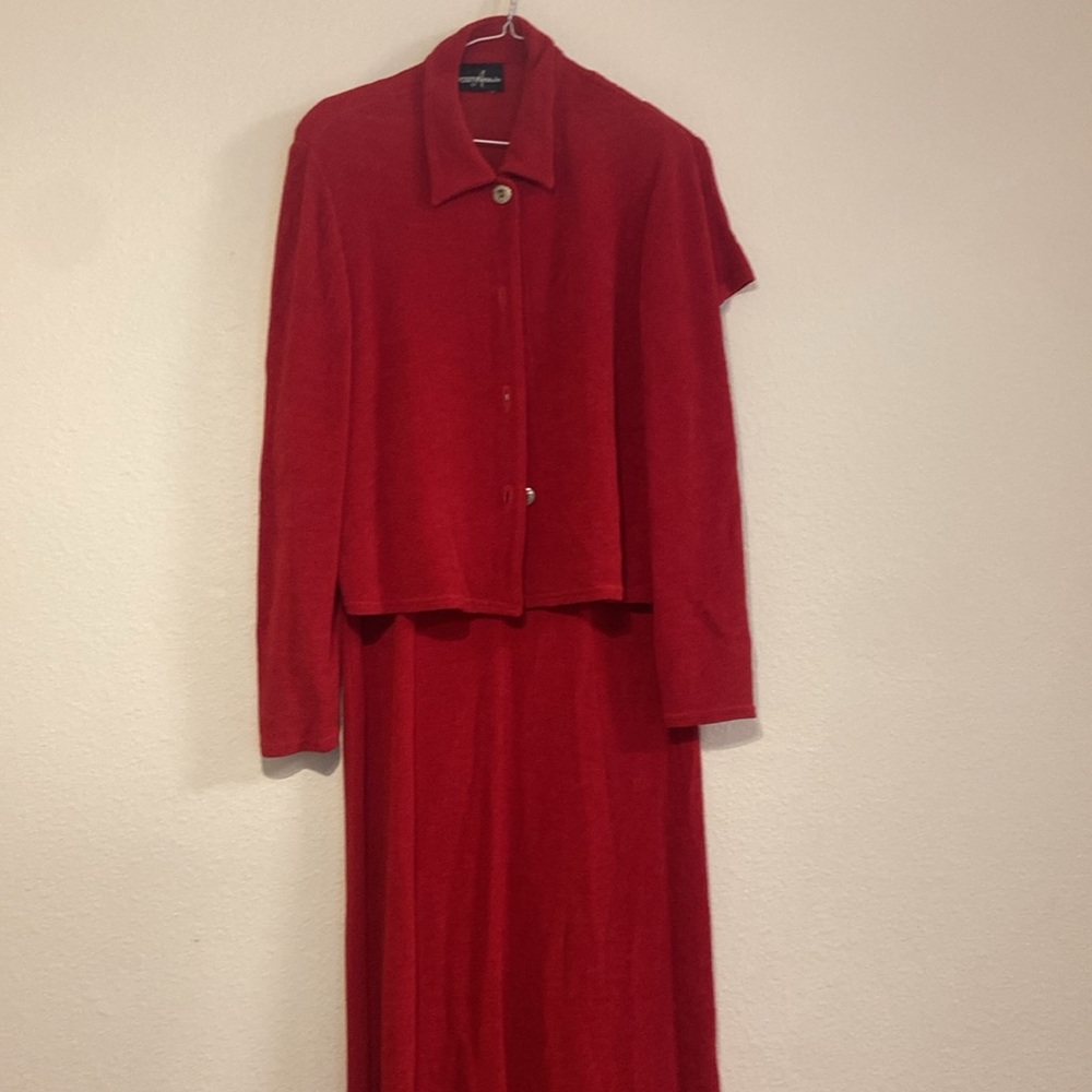 Positive Attitude Red Sheath Maxi Dress Crew Neck Short Sleeve with Cardigan